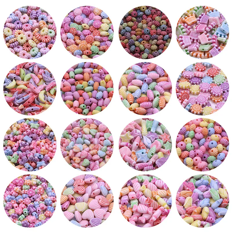 100Pcs  Acrylic Spacer Beads Heart Round Crown Flowers Candy Pink Beads Bracelet Necklace For Jewelry Making DIY Accessories