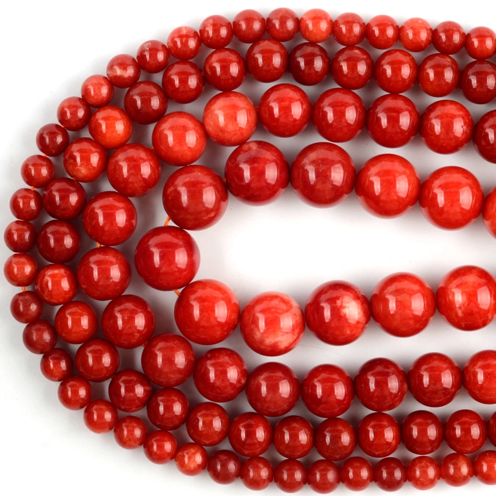 Natural Red Coral Jades Stone Beads Round Loose Spacer Beads For Jewelry Making 6/8/10/12mm DIY Bracelet Necklace