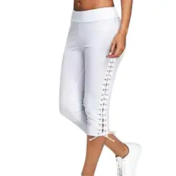 Women High Waist Cropped Trousers Drawstring Bandage Skinny Leggings Pants Joggers For Ladies