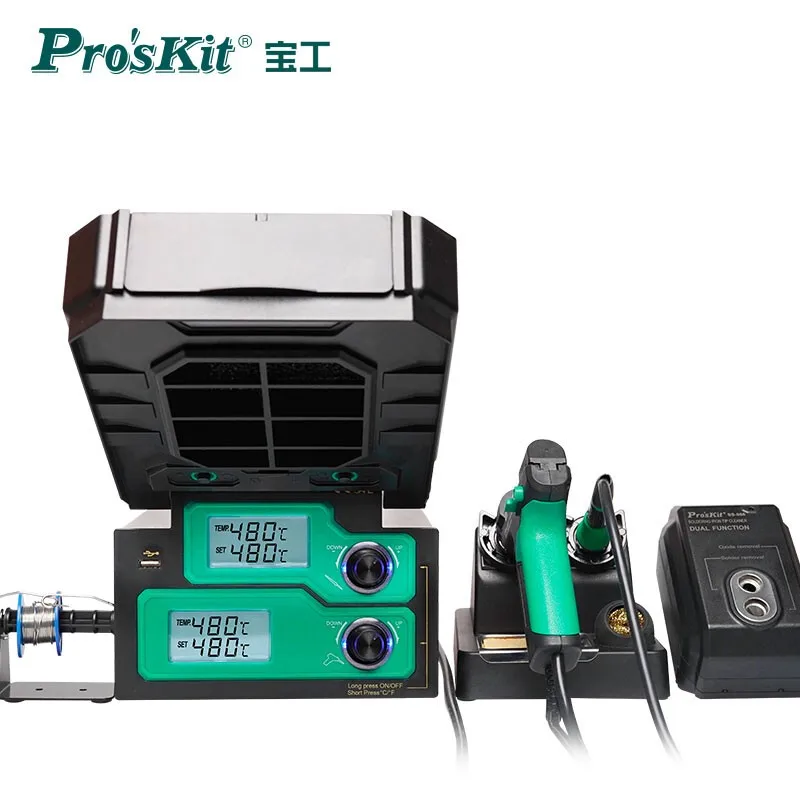 Pro\'sKit SS-988H Soldering Station Digital LCD Display 220V Smoke Exhaust Soldering Iron For SMD Desoldering Rework Station