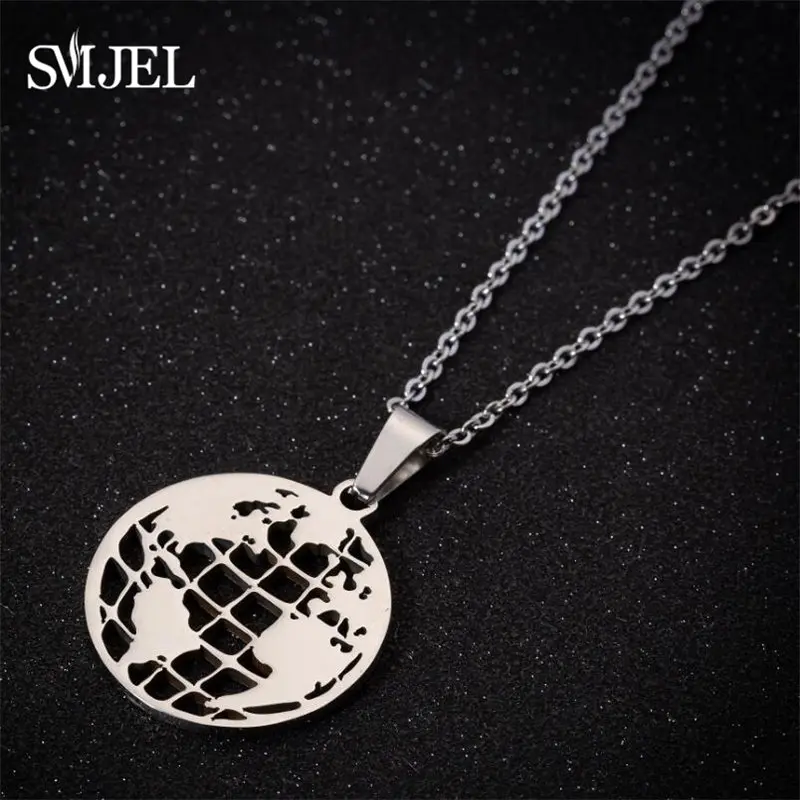 SMJEL Origami World Map Necklace Globe Women Geometric Earth Africa Necklace Circle Necklaces & Pendants Choker Jewelry