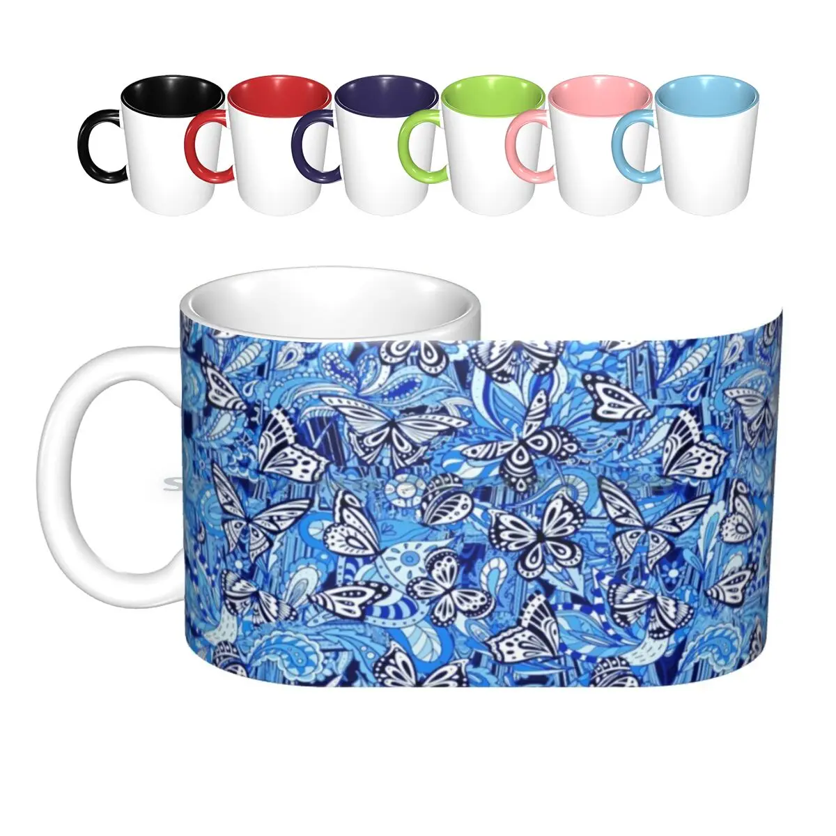 Blue Garden Ceramic Mugs Coffee Cups Milk Tea Mug Abstract Wall Art Painting Creativity Traces Indian Culture Red Blue Ecology