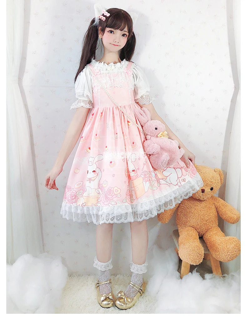 Japan stil kawaii mädchen süße lolita kleid vintage spitze bowknot nette druck hohe taille kawaii kleid loli gothic lolita jsk cos