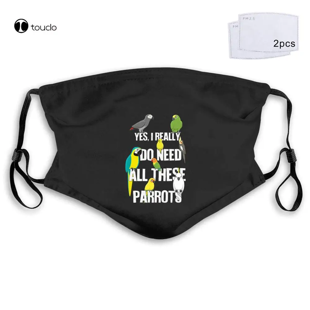 Camiseta de loro, regalo para mascotas, cacatúa para amantes de los pájaros, máscara facial con cola de cono, filtro de bolsillo, paño lavable reutilizable