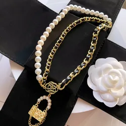 New  Pu Leather Chain Pearl Choker Necklaces for Women 2022