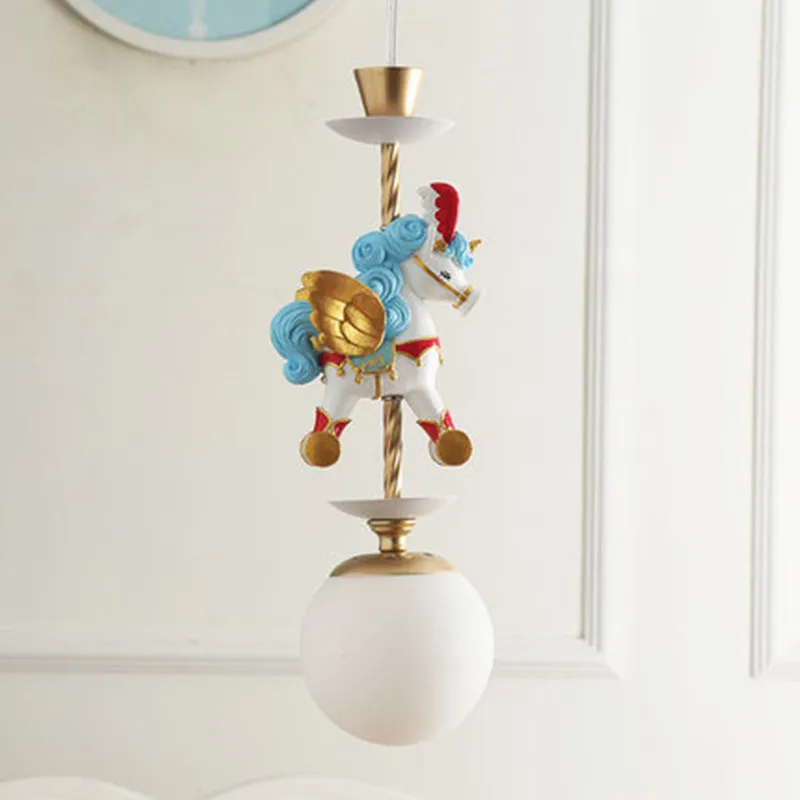 

Cartoon Creative Unicorn Chandelier Boys and Girls Bedroom Children's Room Lamp American LED Colour Resin Animal Chandelier