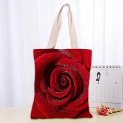 Custom Rose Flower Shopping Bags 30x35cm Tote Bag Reusable Handbag Women Shoulder Cloth Pouch Foldable 0918