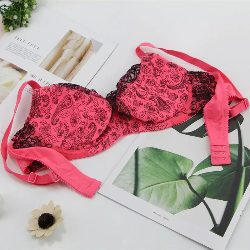 Sexy Lace Lingerie Print Bow Decorative Push Up Bras Sets DE Cup High Quality Cotton Back Closure Strappy Underwear