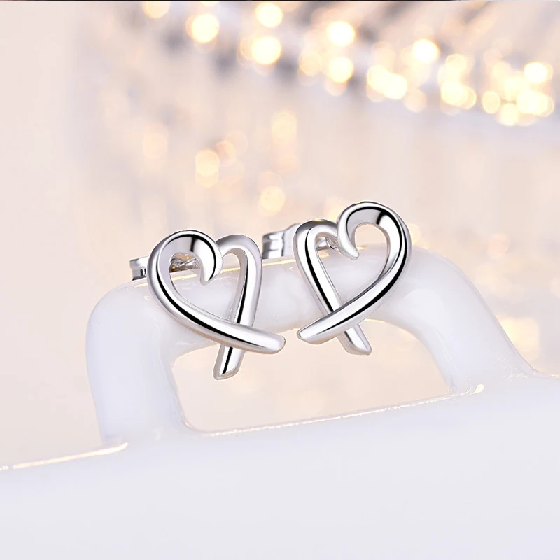 VENTFILLE 925 Sterling Silver Korean Girl Fashion Temperament Simple Hollow Heart-Shaped All-Match Exquisite Earrings