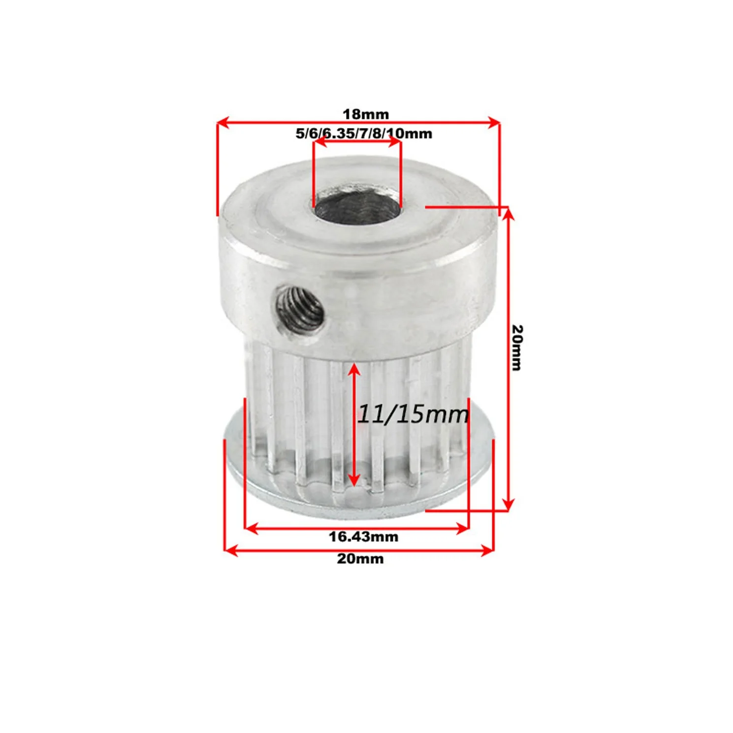 HTD 3M Type 18T Timing Pulley, 3mm Pitch, 5/6/6.35/7/8/10mm Inner Bore, For 3M Belt Width 9/10/15mm, Aluminum Alloy Timing Belt