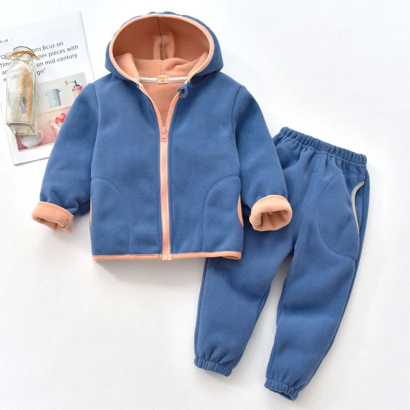 Winter Kids Girls Clothes Set Autumn Soft Polar Fleece Hoodies Jacket Coat + Pants Suits Boys Warm Children Teen 7 8 9 10 Years