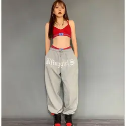 2024 Spring Summer New Women's Pants Gray Casual Sports Pants Hip-hop Gray Beam Guard Trousers Loose Hip-hop Trousers Printing