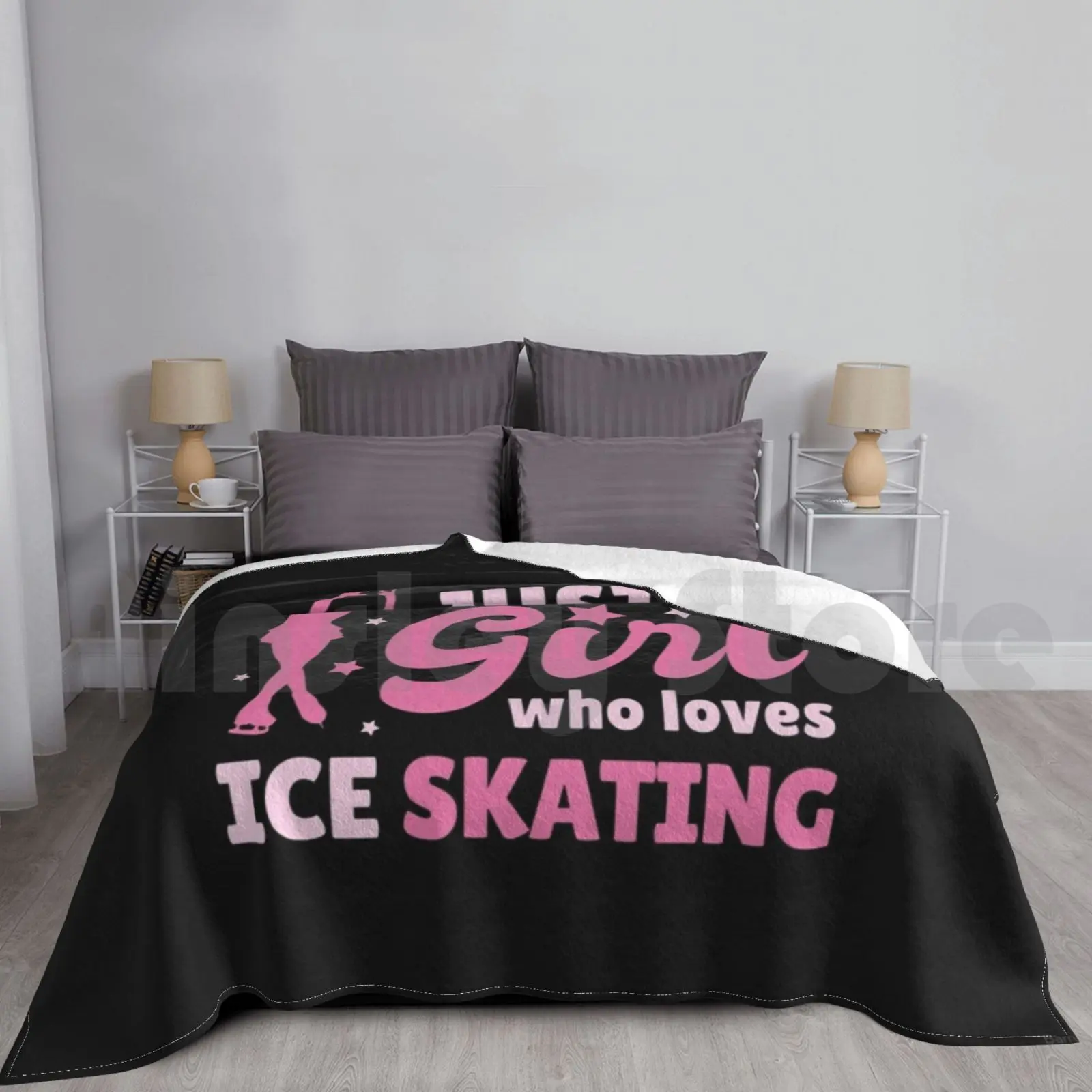 Just A Girl Who Loves Ice Skating Blanket Fashion Custom Skater Ice Skating Skates Girls Ice Rink Ice