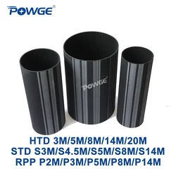 POWGE Arc Teeth HTD 3M 5M 8M 14M 20M STD S3M S5M S8M S14M RPP P5M Synchronous Belt Rubber Customized various Timing Belt pulley