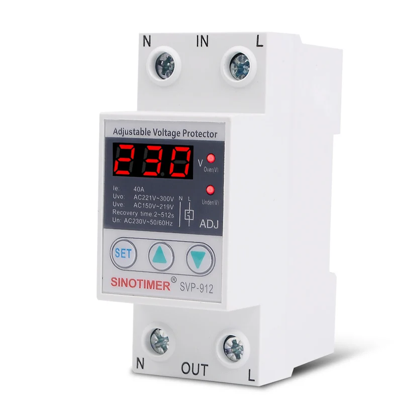 63A 220V Din Rail Adjustable Recovery Reconnect Over and Under Voltage Protective Device Protector Relay Over Voltage Protection