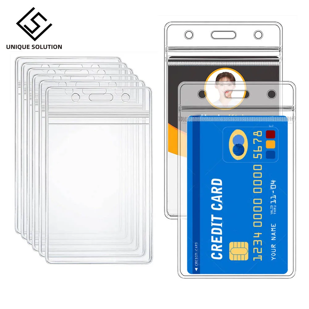 Extra Thick ID Card Badge Holder Vertical Clear PVC Card Holder with Waterproof Resealable Zip Credit Size Cards Type