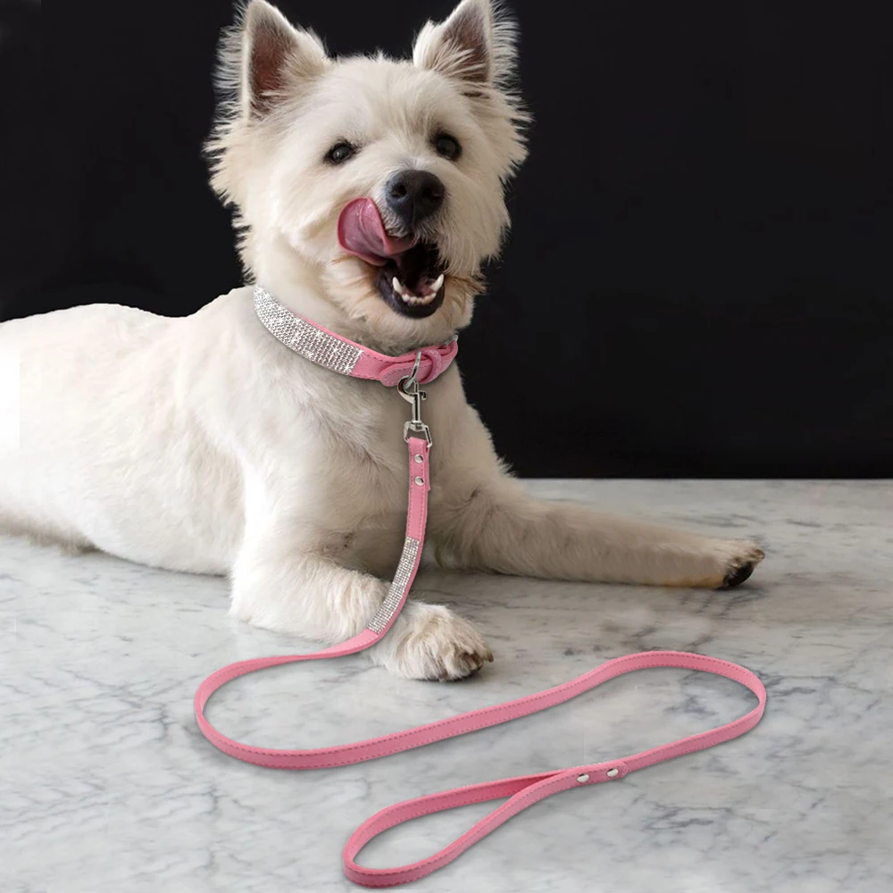 Rhinestone Dog Collar Bling Crystal Cat Dog Collars and Leash Set Pet Walking Leash Leads Adjustable For Small Medium Dogs