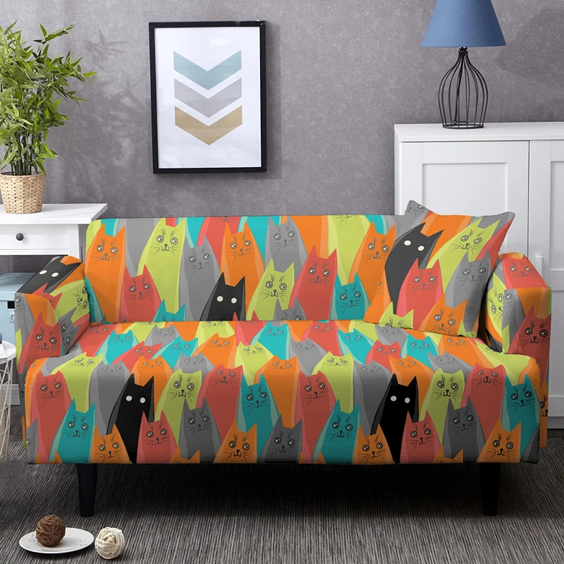 New Funny Lovely Cat 1/2/3/4 Seat Couch Cover Slip-Resistant Combination Slipcovers Stretch Sofa Covers For Living Room