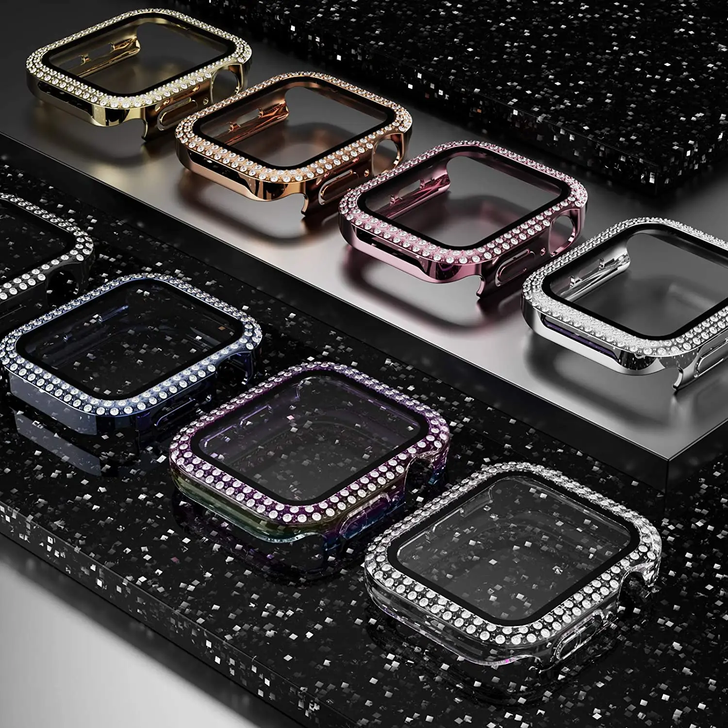 Diamond Case For Apple watch 9 8 45mm 41mm 44mm 40mm 42mm 38mm Accessories Bling Bumper Protector Cover iWatch series 7 3 5 6 se