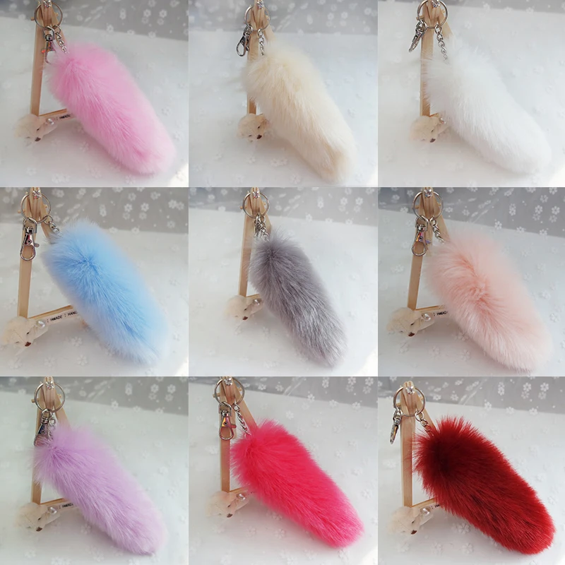 Women Lovely Faux Fur Tail Shape Keychain Keyring Handbag Purse Pendant Decoration Car Key Chain Ring Colorful