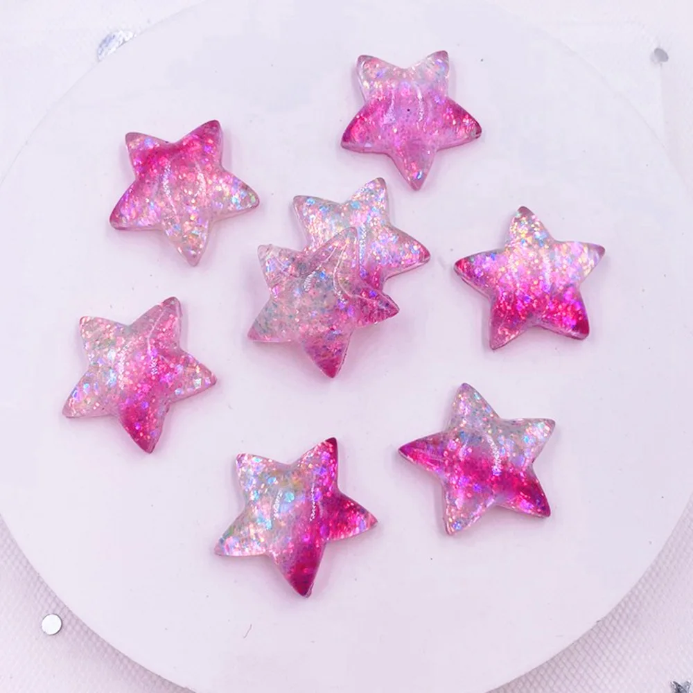 12pcs Resin Colorful Cute Shniy Glitter Bepowder Star Flatback Rhinestone Appliques DIY Wedding Scrapbook Figurines Craft OL32