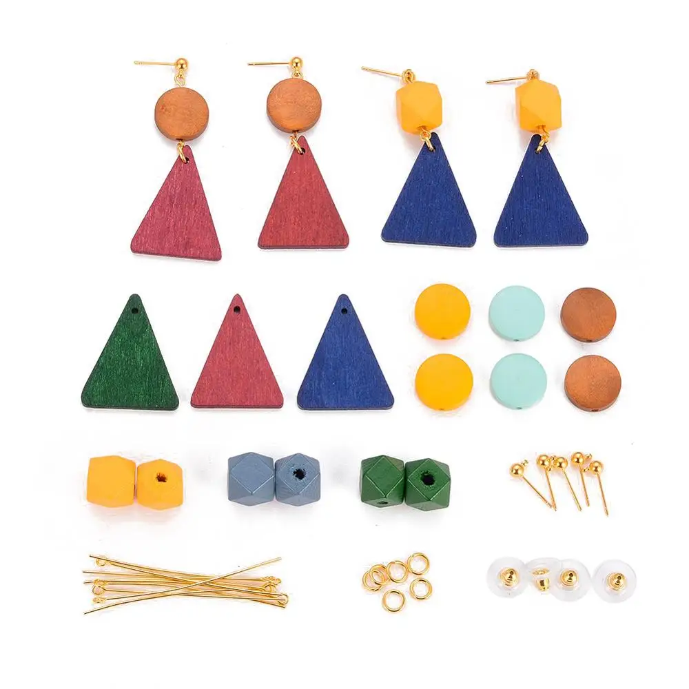 1 set DIY Earrings Making Kit Findings Set with Wood Beads Brass Earring Backs Eye Pins Jump Rings for Jewelry Making DIY Supply