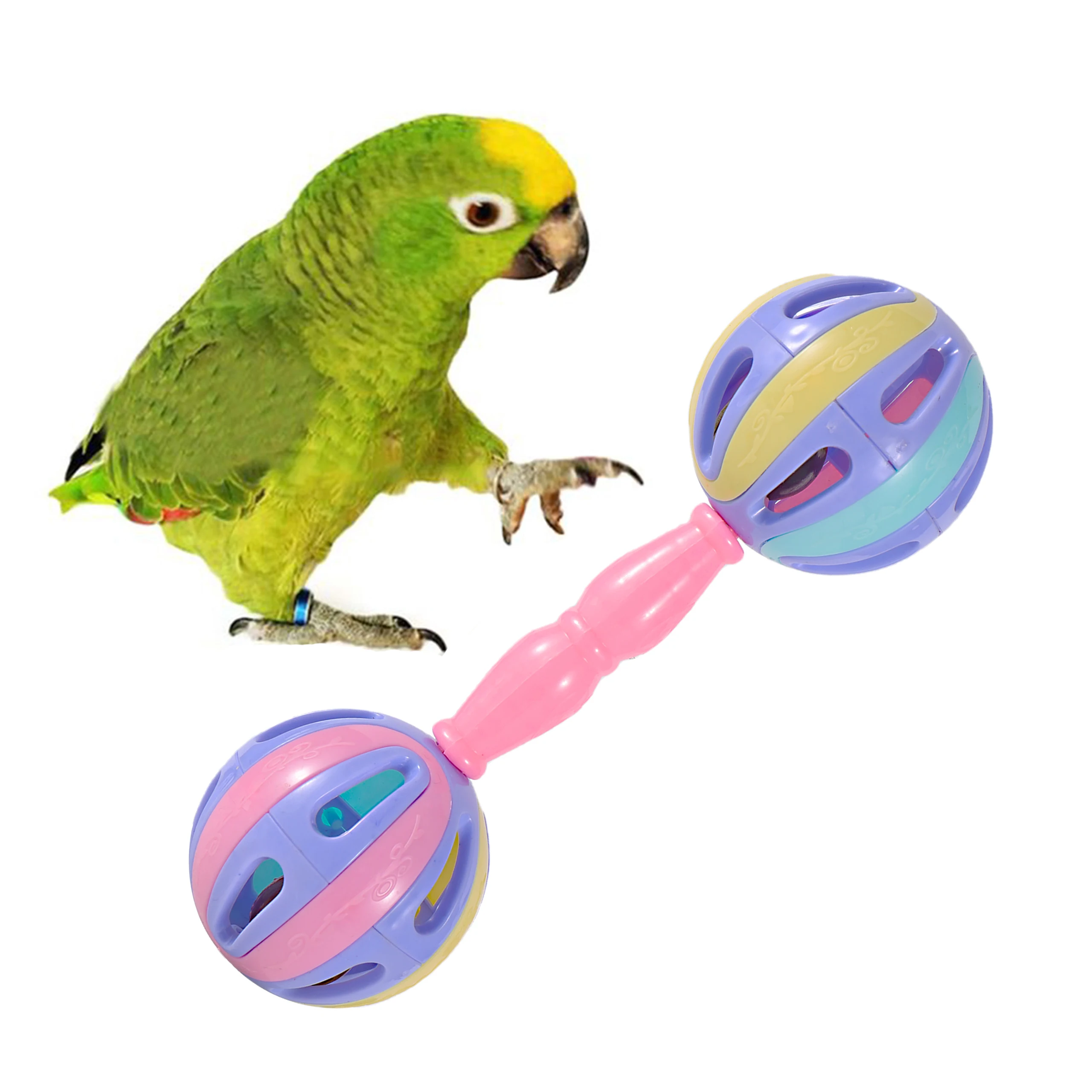 2PCS Color Parrot Rattle Toy Interactive Funny Double Headed Hollow Bird Barbell Parrot Toy Bird Parrot Bite Toy bird toy