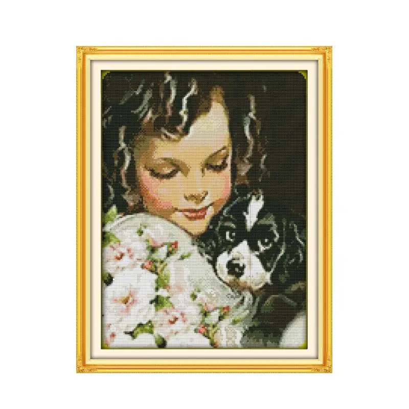 Naive Girl Cross Stitch Kit DIY Lovely Angel Pattern Chinese Embroidery Kit 11CT 14CT Sewing Kit Home Decoration Craft Baby Gift