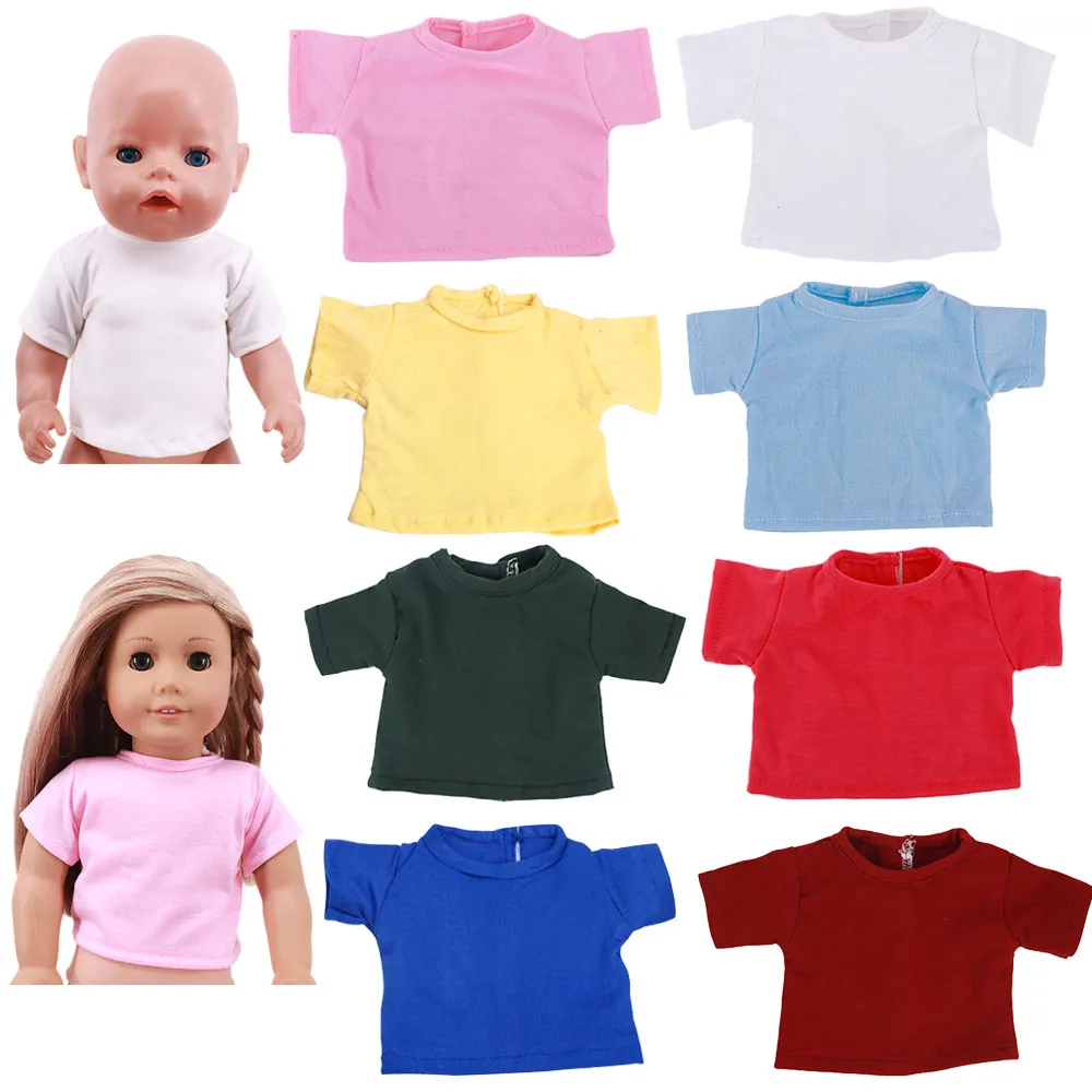 Doll Clothes Solid Colors T-shirts Cotton For 18 Inch American of Girl`s Doll&43Cm Baby Doll For Our Generation Christmas Toy