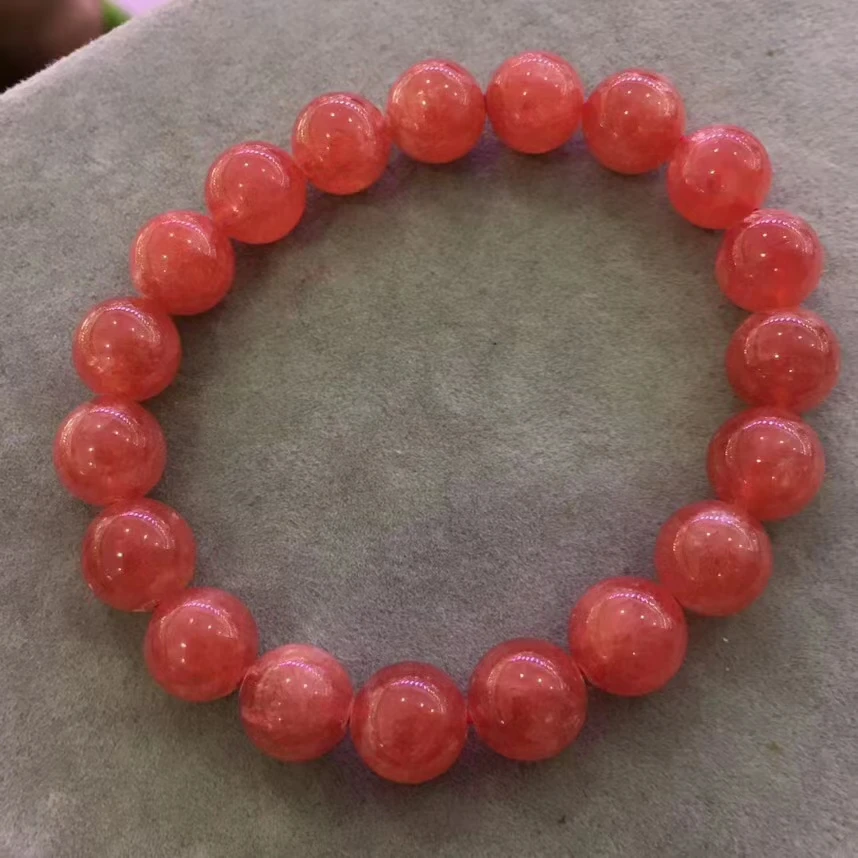 Natural Red Rhodochrosite Women Bracelet Love Clear Round Beads 10.3mm Fashion Best AAAAA