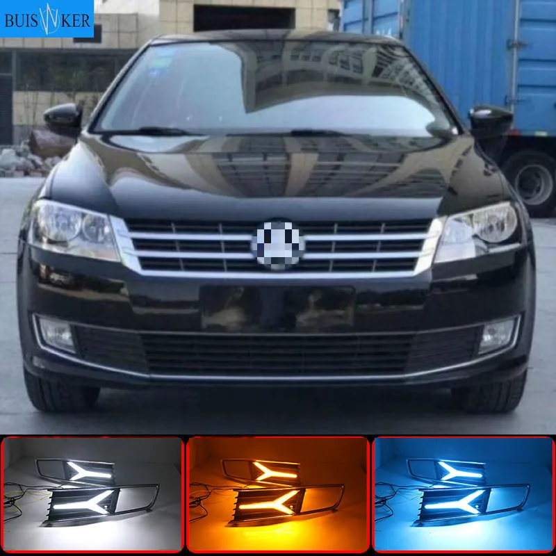 

1 Pair For Volkswagen VW Lavida 2013 2014 with Yellow Trun Signal Light Blue Night Lamp LED DRL Daytime Running Light
