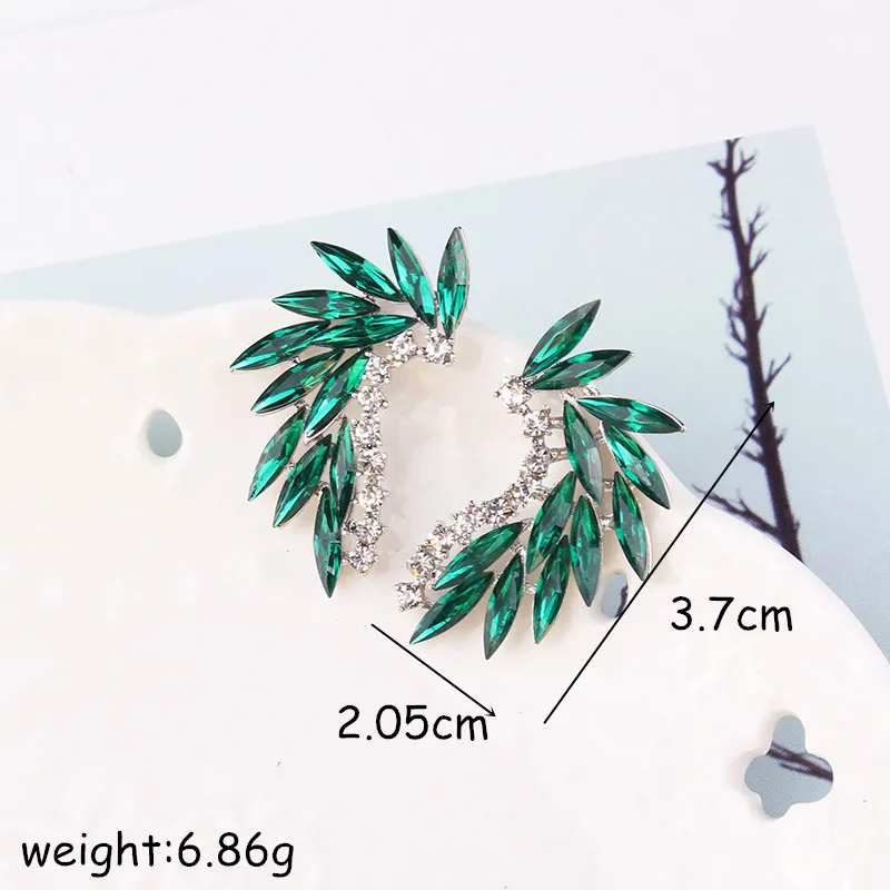 LUBOV Shining Rhinestone Wings Stud Earrings Acrylic Crystal Stone Women Piercing Earrings Trendy Wedding Jewelry Christmas Gift