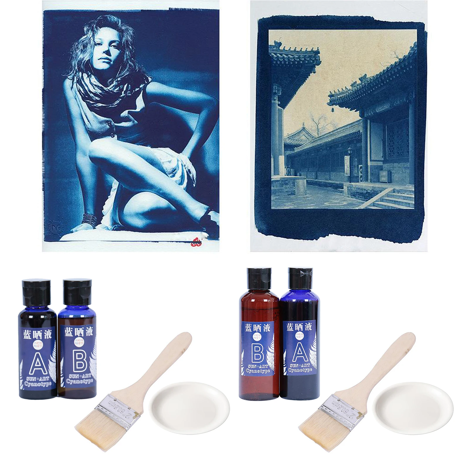 Jacquard Cyanotype Sensitizer Blueprint On Paper Fabirc DIY Kit w/Brush Tray