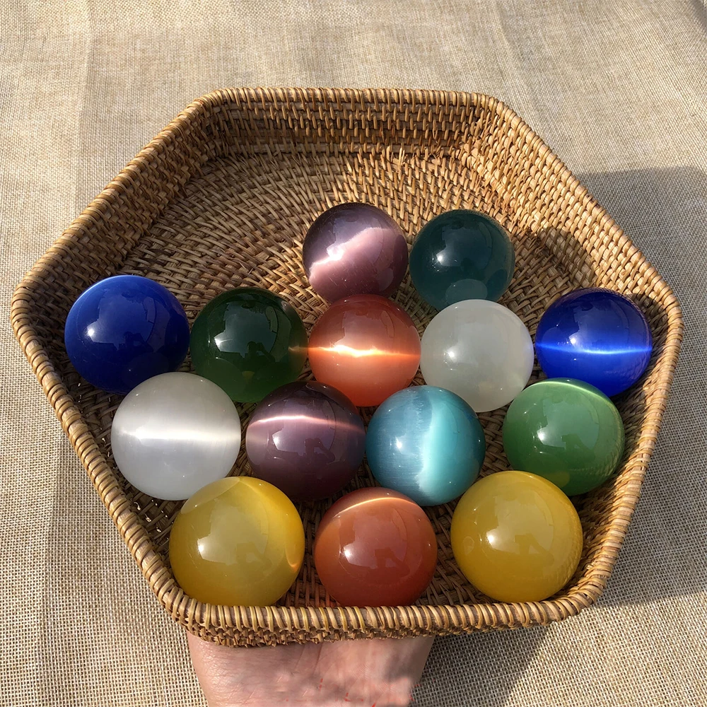 Natural Cat Eyes Ball Quartz Crystal Sphere 40mm Gemstone Healing Healing Ornament Home Office Decor Crafts