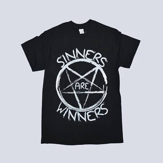 Sinners Are Winners Unisex 90s Grunge Gothic Black T-Shirt Hipsters Satanic Graphic Tee