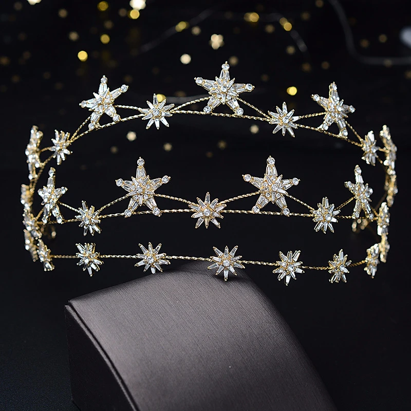 Crystal Star Crown Trendy Tiara Wedding Hair Accessories For Women Headband Bridesmaid Hair Ornaments Jewelry