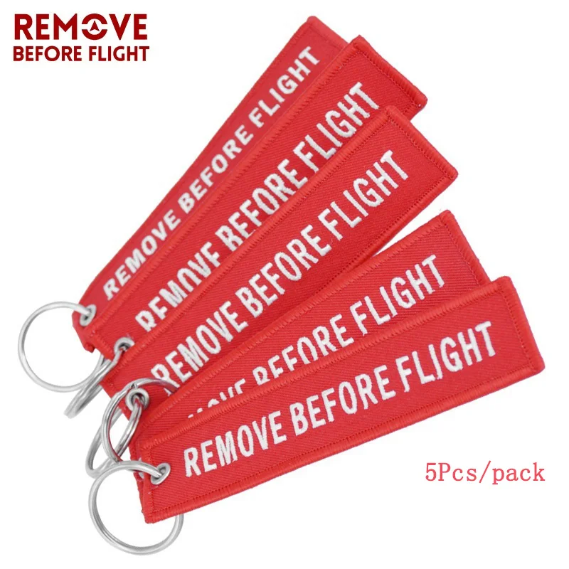 Remove Before Flight Embroidery Key Ring Special Luggage Tag Label Red Chain Keychain For Aviation Gifts OEM Keychain