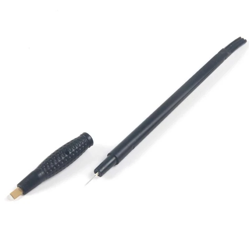 2 In 1 Professionele Wegwerp Handmatige Pen Borduren Bladen Permanente Make-Up Zwart 18U 5R Blade Veer Wenkbrauwen Borduurwerk Blades