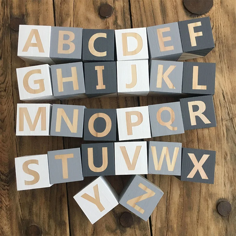 Large Wood Alphabet Letters Numbers Blocks ABC Cubes DIY Crafts Baby Montessori Educational Toys Keepsake Gift Photo Props Decor