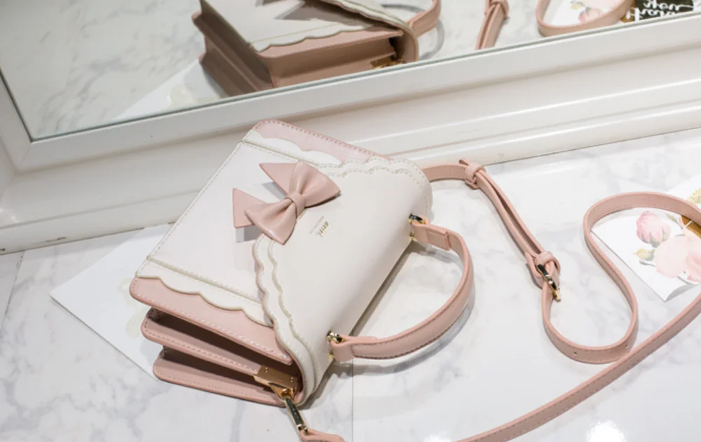 Bow lace  small square bag lolita one shoulder slung female soft girl  student lolita handbag JK uniform cosplay anime cute bag