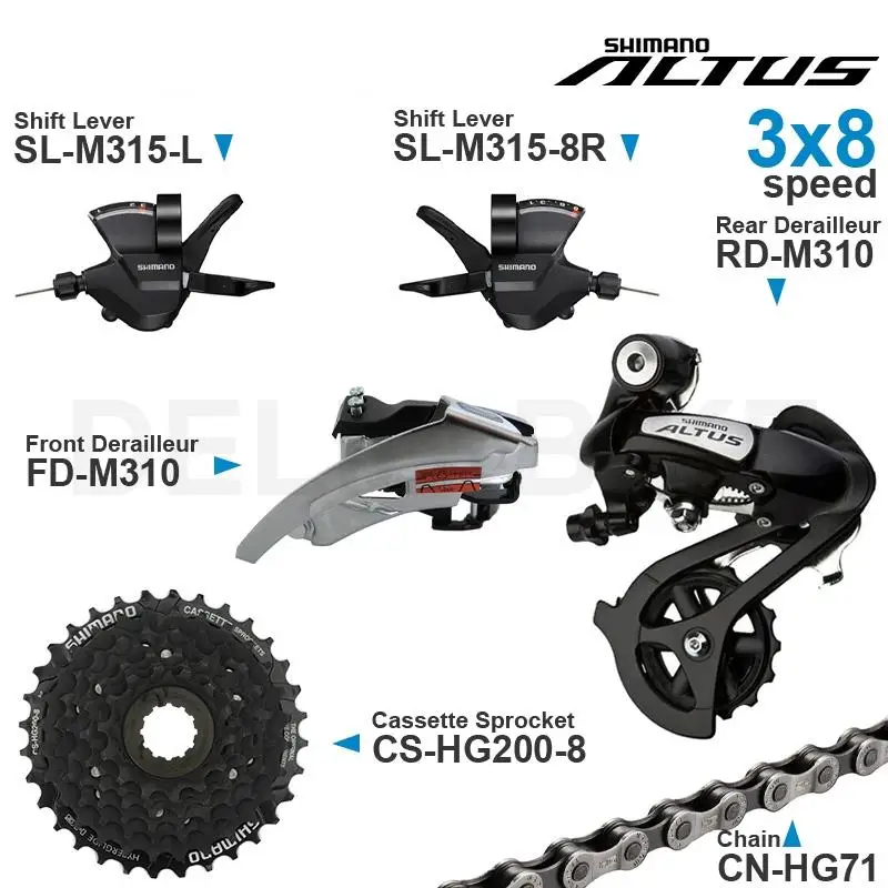 SHIMANO ALTUS ACERA 3x8 Speed Groupset include M315 Shifters M310 M360 Front/Rear  Derailleur HG200 HG41 Cassette Sprocket Chain