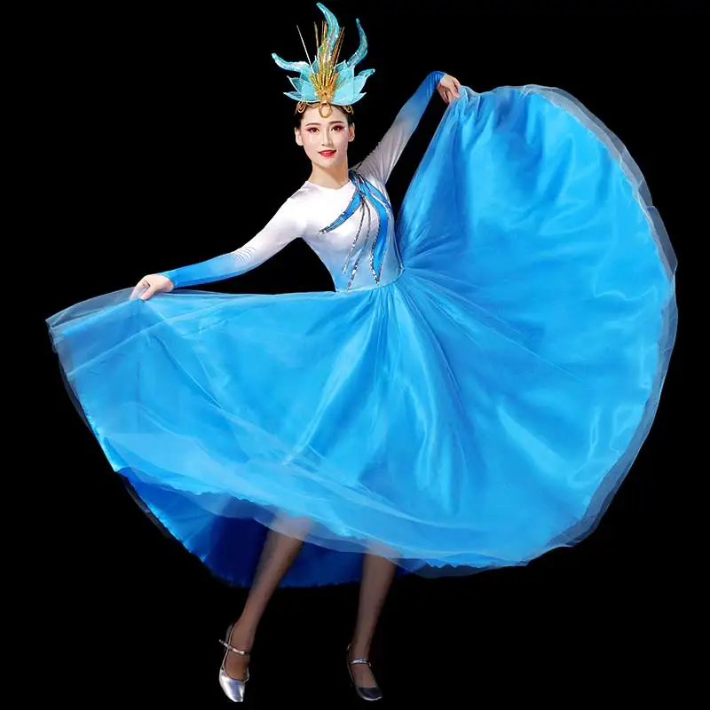 Blue Flamenco Dress Women Fairy Concert Outfits Modern Dance Costume Ballroom Dance Clothes Stage Costume Evening Dresses DL7394