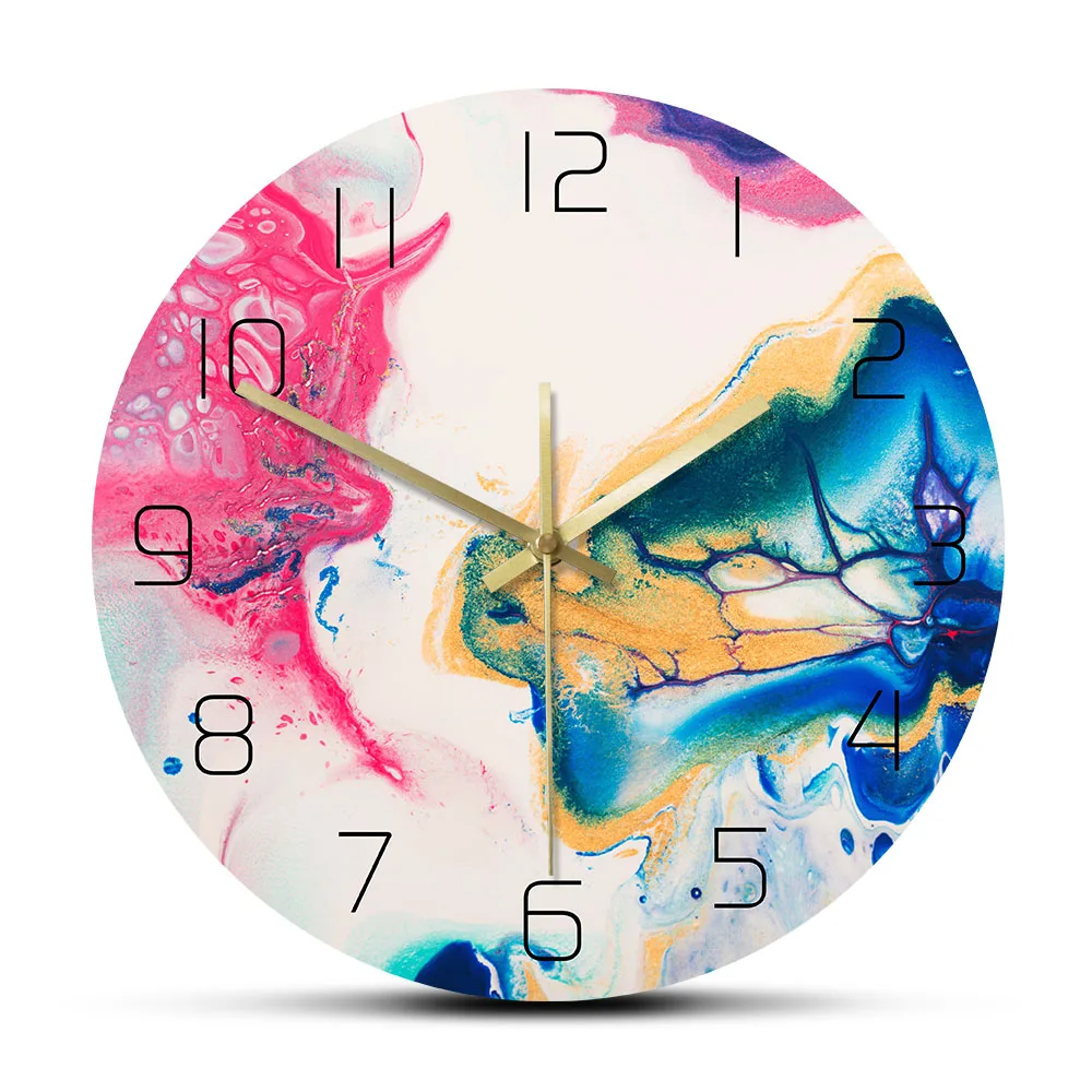 Fluid Art Dazzling Abstract Wall Clock Modern Home Decor Trendy Colorful Pouring Painting Printed Wall Art Silent Swept Clock