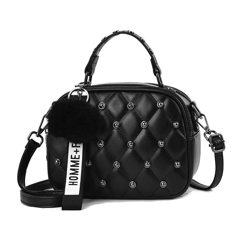 Pu Leather Small Rivet Travel Ball Shoulder Crossbody Messenger Baghandbag Women