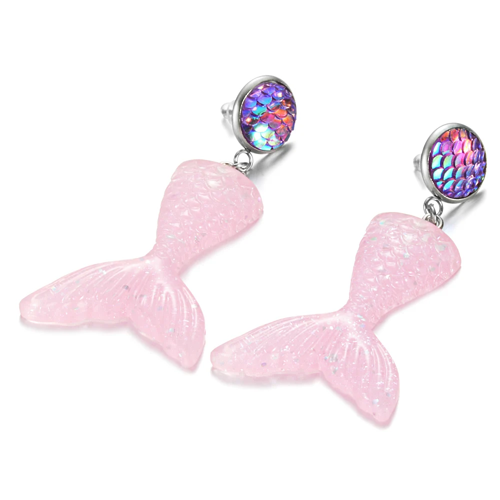 New Arrival Cute Glitter Mermaid tail Resin Earring For Women Girls Fairy Tale Ear Jewelry Gifts