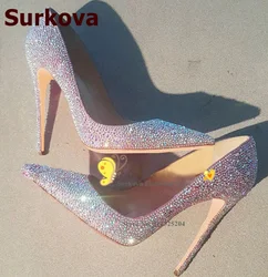 Surkova Bling Bling Gold Silver Red Crystal Wedding Shoes 12cm Stiletto Heels Pointed Toe Banquet Pumps Shining Rhinestone Heels