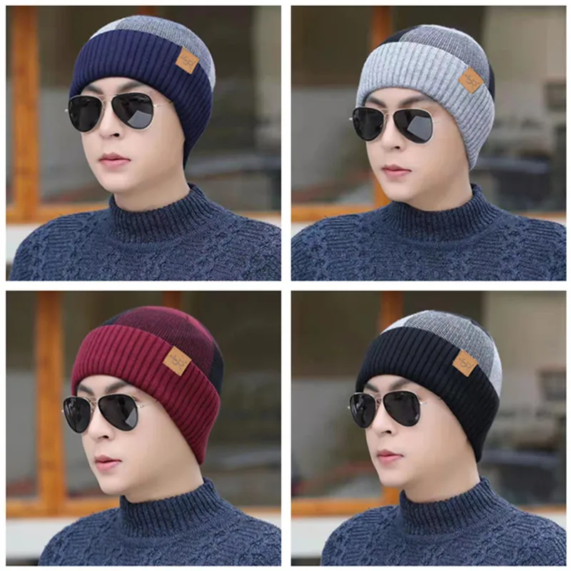 New Unisex Winter Hat Add Fleece Warm Cap Lattice Stitching Soft Beanie Hat For Men Women Outdoor Thicken Ski Sports Knitted Hat