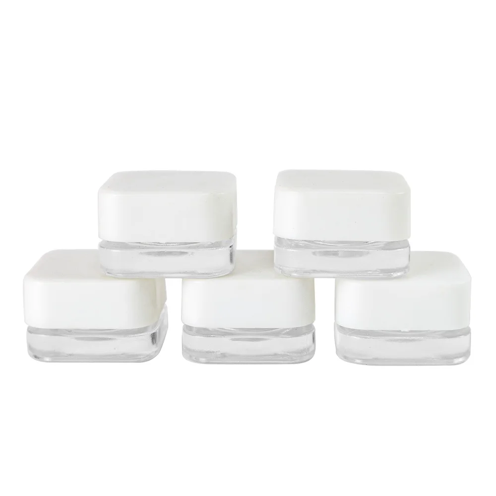 10pcs 5ml Small Glass Jar Plastic Square Screw Extrude Capping Lid Bottles Storage Jar Wax Jar Ointment Containers Home Use Box