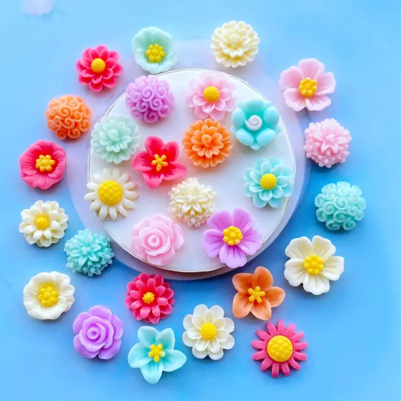 30Pcs Kawaii Cute Mixed Flowers Flat back Resin Cabochons Scrapbooking DIY Jewelry Craft Decoration Accessorie E199