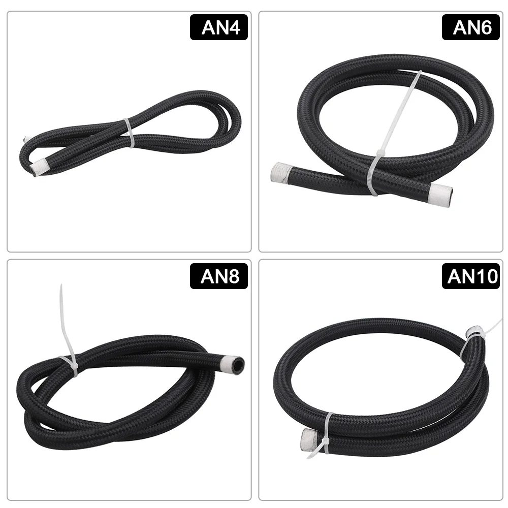 1Meter AN4 AN6 AN8 AN10 Nylon Braided Stainless Steel Hose Line Racing Hose Fuel Line Car Oil Cooler Hose Pipe Black RS-HR016-1M